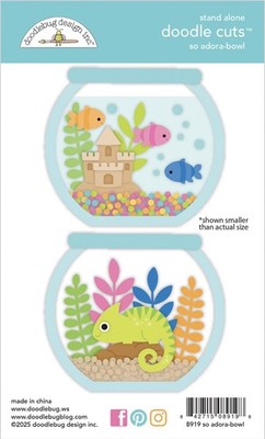 Doodlebug Doodle Cuts Metal Die Set So Adora-Bowl Fish Bowls Castle Leaves Gecko