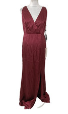 Adrianna Papell Women's Dress Size 8 Deep Wine Hammered Satin Gown Split New