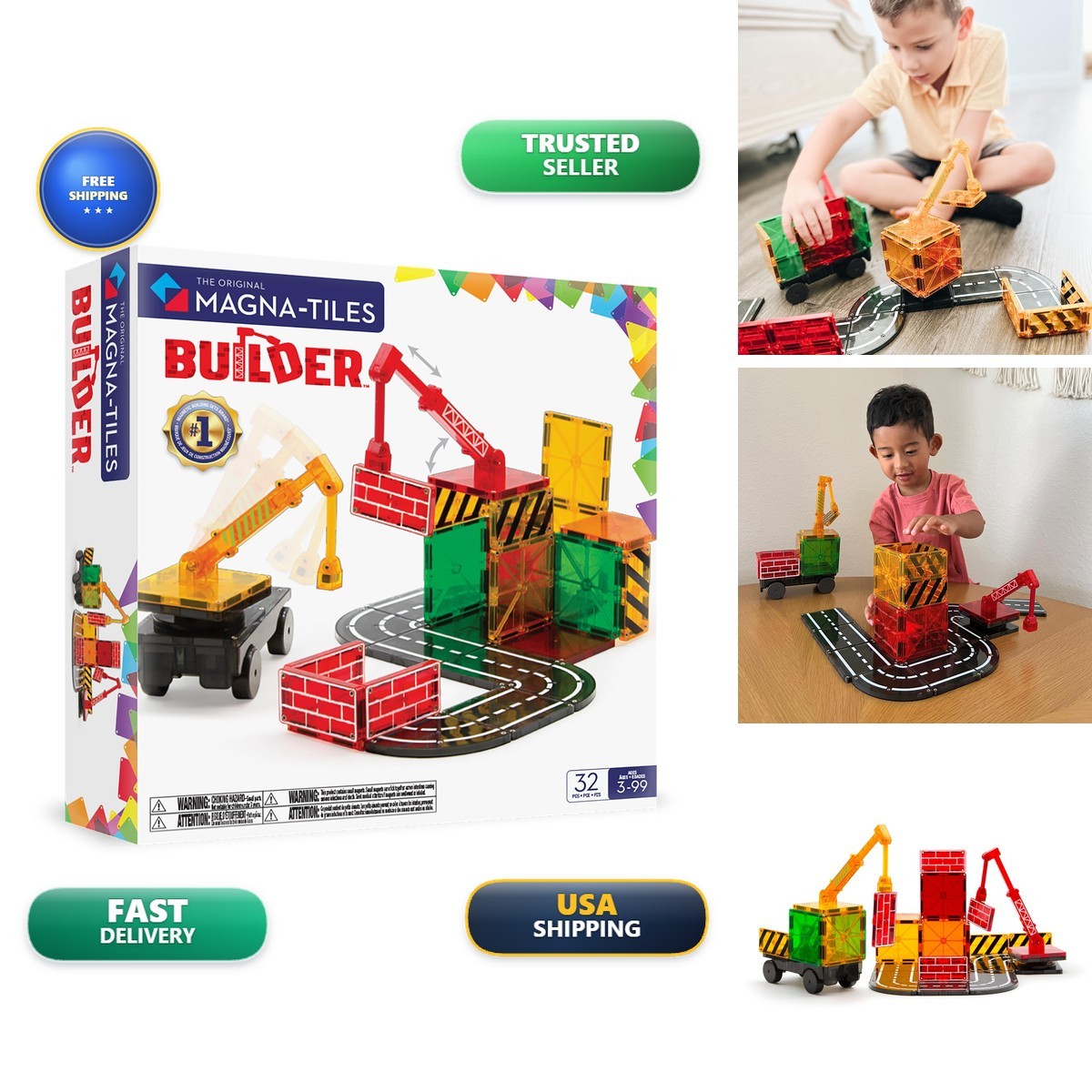 MAGNA-TILES Builder 32-Piece Magnetic Construction Set