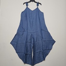 Womens Jumpsuit XL Blue Midi Sweetheart Sleevesless Pockets Adjustable Strap 288