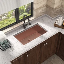32 Inch Rose Gold Undermount Single Bowl Kitchen Sink,  16g Stainless Steel Sink
