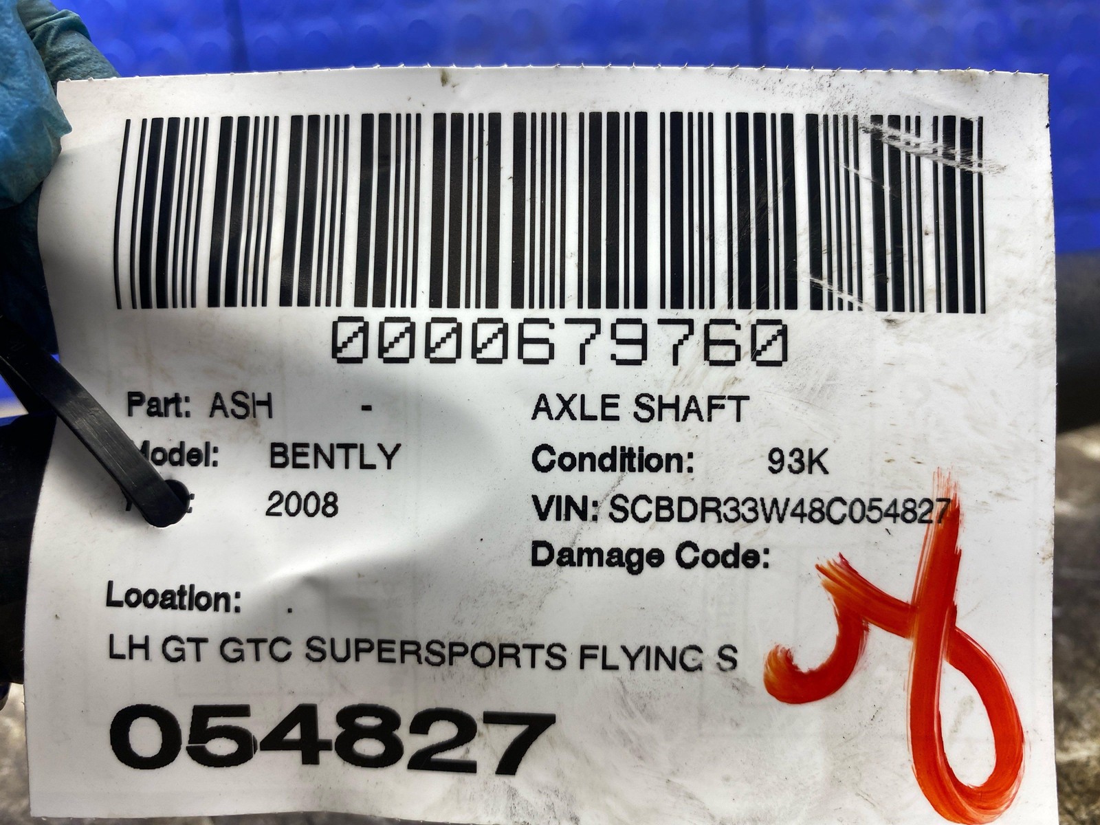 2003-2012 BENTLEY CONTINENTAL GT GTC FLYING SPUR AWD 6.0 REAR LEFT CV AXLE SHAFT