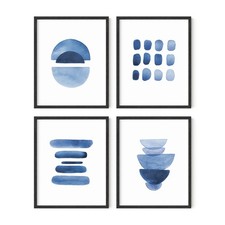 Abstract Blue Wall Art Prints Set of 4 - Abstract Art Wall Decor for Living R...