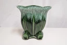 Green Drip Hull STYLE Art Pottery Ceramic Planter Vase 7.25"