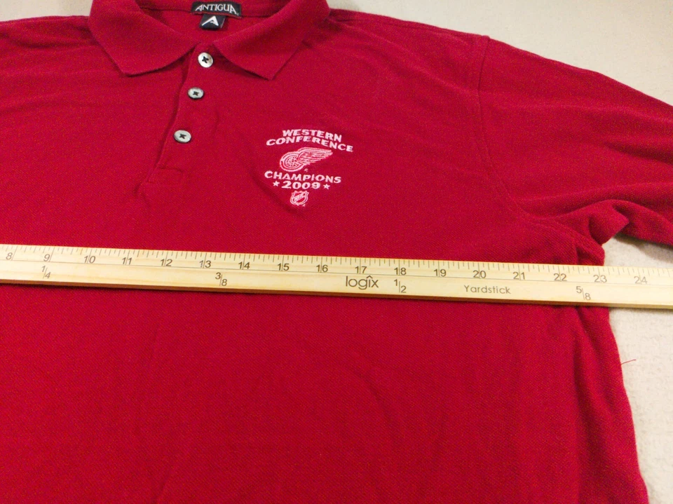 Camisa Detroit Red Wings Polo Rojo Extra Grande 2009 Campeones Hockey Antigua Hombres Foto 3 de 4