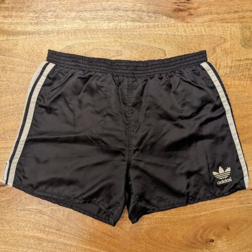 Adidas Glanz Nylon Shorts Size 6 W34 Shiny Runner Black - Picture 1 of 8