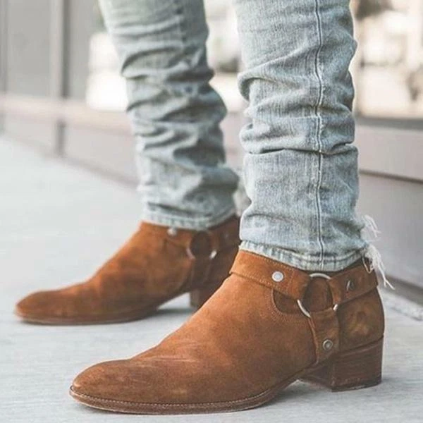 Handmade Men Brown Suede Ankle High Zipper Casual Boots, Men casual Ankle  Boots