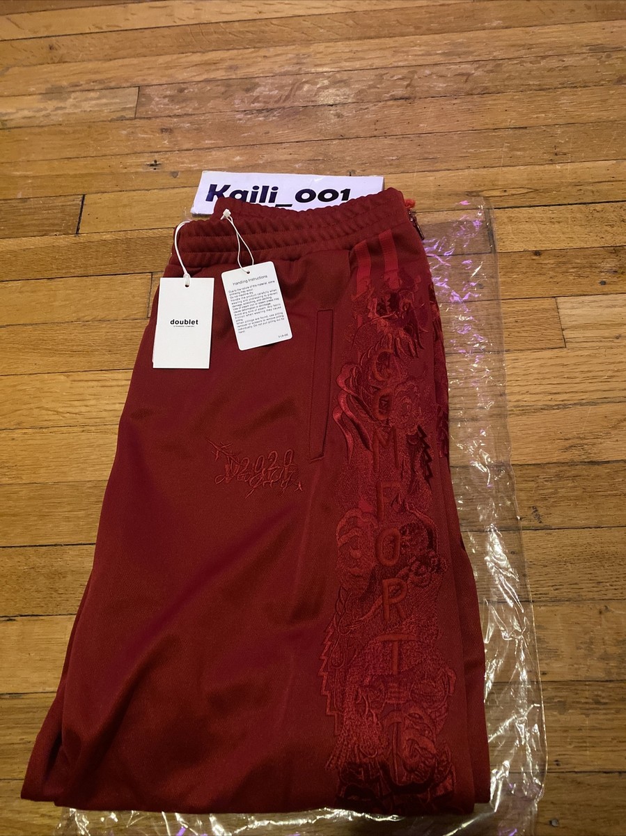 doublet 20ssトラックパンツ RED Doublet SS20 Chaos Embroidery Track Pants Size XL Red Sweatpants B