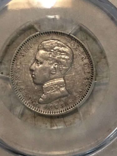 Spain 1 peseta 1903 Alfonso PCGS AU silver coin & Spain coin lot 1 Oz 1944 -1957 - Picture 9 of 16
