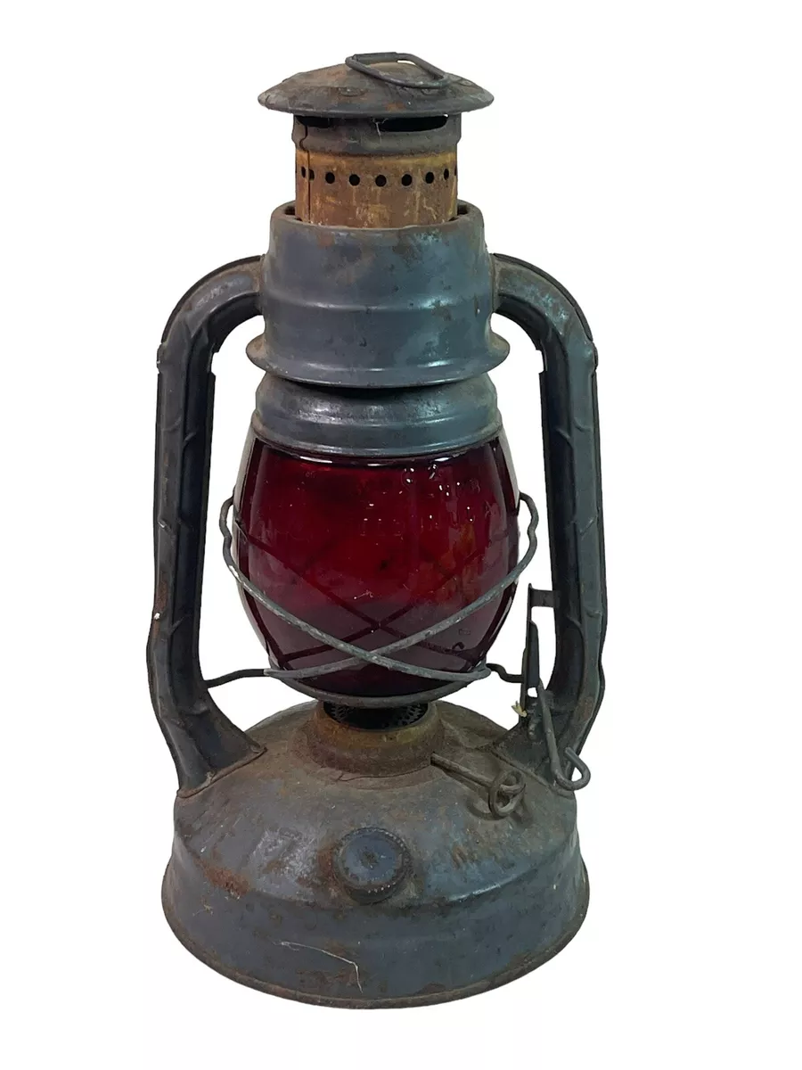 ANTIQUE OLD 1910 s LITTLE WIZARD DIETZ RED GLASS RAILROAD TRAIN LANTERN LAMP