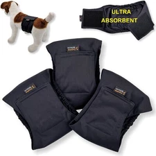 3pcs Dog Diapers ULTRA ABSORBENT Male Belly Band Wrap LEAK PROOF Washable Black