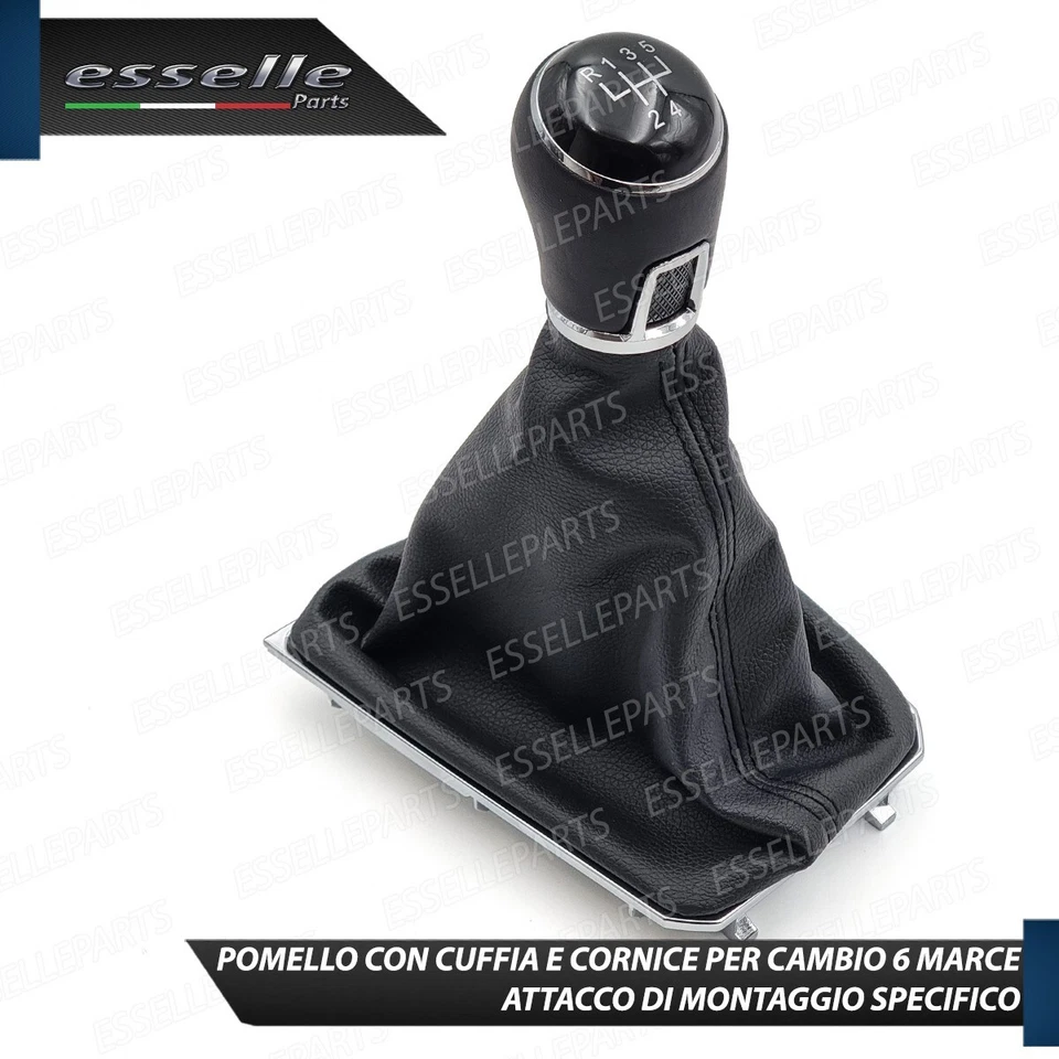 POMELLO DEL CAMBIO CUFFIA VW GOLF 7 5 MARCE SIMILPELLE NERA CORNICE CROMATA - Immagine 3 di 4
