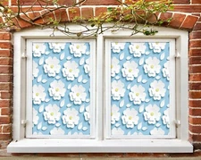 3D White Flower D51 Window Film Print Sticker Cling Stained Glass UV Block An