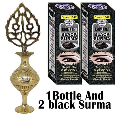 VINTAGE ISLAMIC ARABIC KOHL STICK BRASS BOTTLE JAR EYELINER WITH 2 BLACK SURMA - Picture 4 of 9