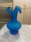 FABULOUS Vintage Large Fenton Cobalt Colonial Blue Hobnail Ruffled Edge 11” Vase