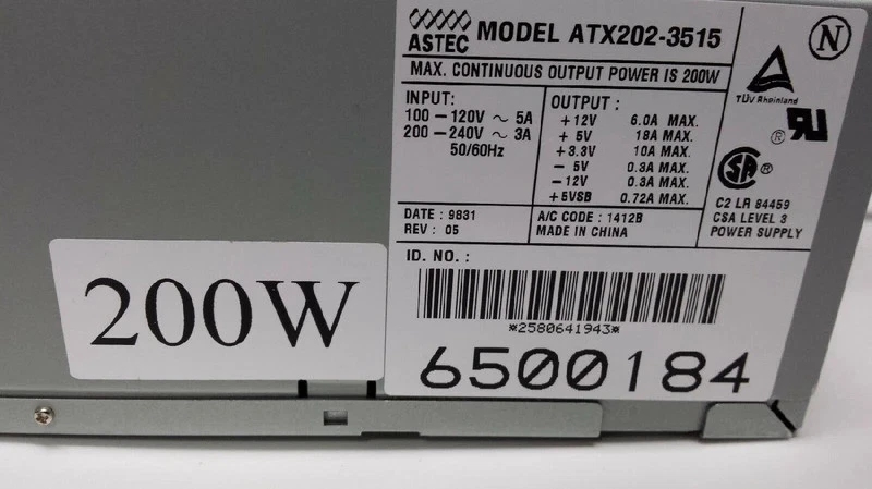 ATX202-3515 astec power supply with external fan 200W 20 pin atx - Image 2 of 4