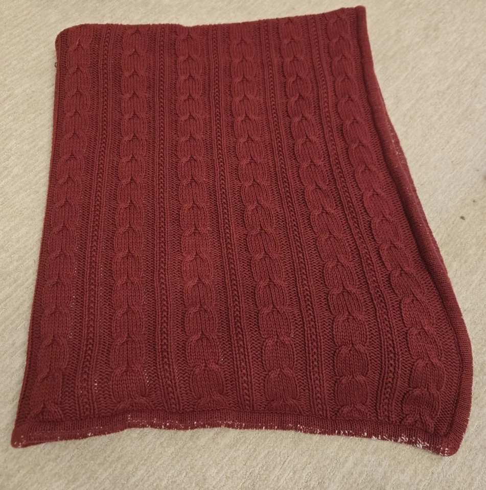 Pottery Barn Cable Knit Sweater + Sherpa Throw 50 x 60 Dark Red - Image 2 of 4