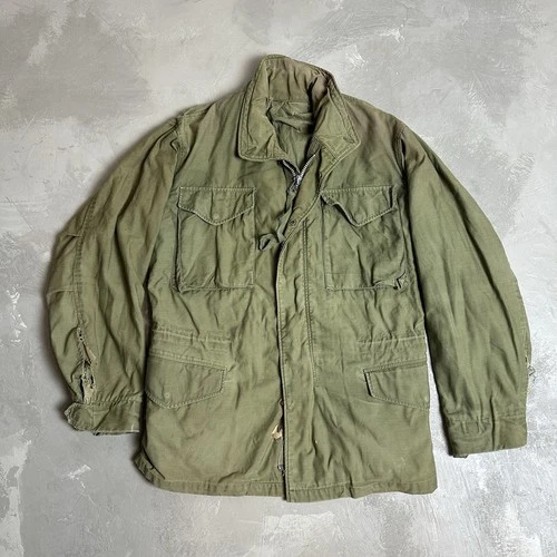 Vintage 60s Vietnam M65 Field Jacket OG-107 Military Scovill Hidden Hood M-L?