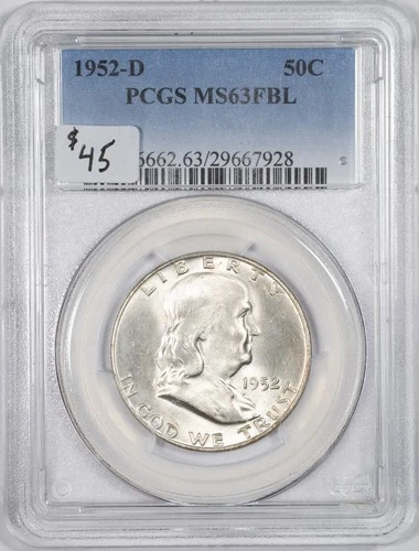 1952-D PCGS MS63FBL Benjamin Franklin Silver Half Dollar Uncirculated BU+