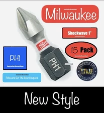 Pack Of 15 Milwaukee Shockwave Impact 1" Bit Phillips #1 PH1 Screw Driver Bits