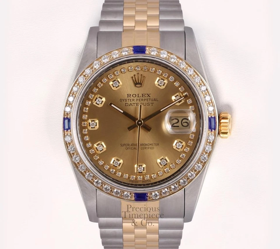 Rolex Datejust 36 mm Dos Tonos Diamante y Zafiro Bisel Champagne Cuerda Diamante Foto 2 de 4