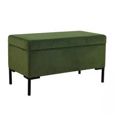 Medium Storage Bench with Metal Legs - HomePop - Color Green Velvet