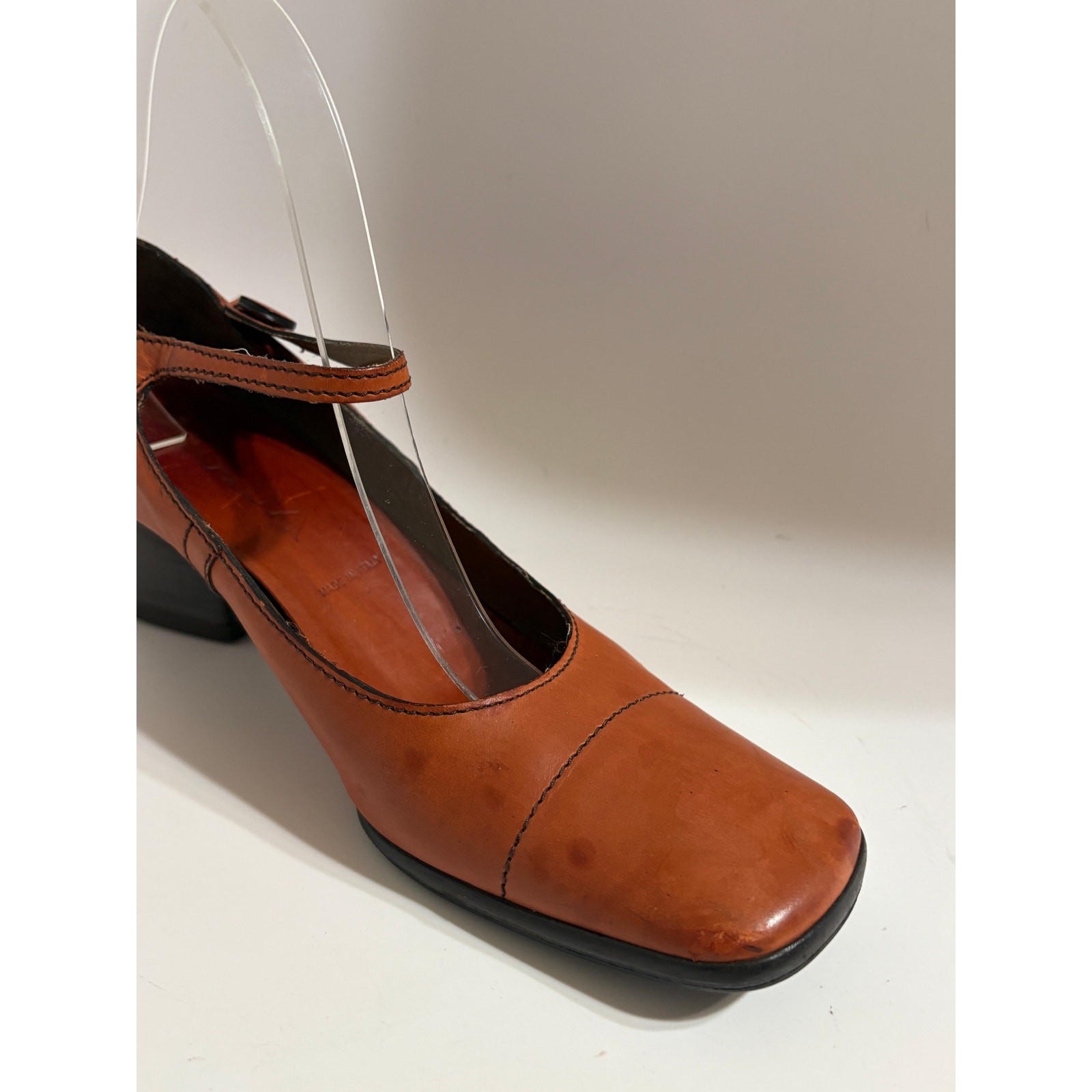 Vtg Prada Brown Leather Mary Jane Heels 35.5 - image 14