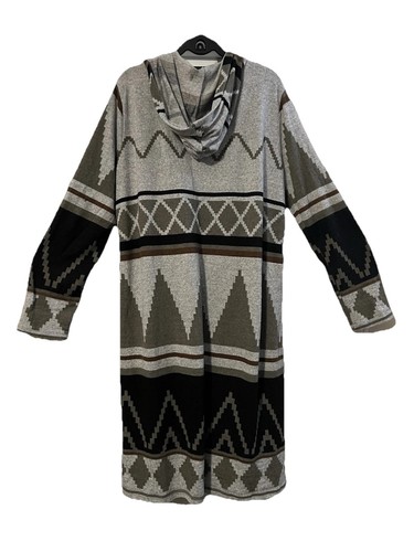 Cardigan maglione donna Aztec aperto davanti spolverino taglia XL con cappuccio cascata boho hobo - Foto 9 di 13