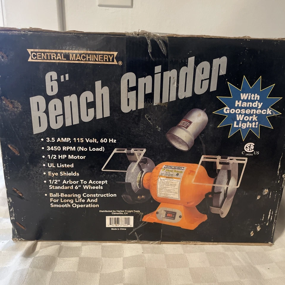 Central Machinery Bench Grinder 39797 6 英寸功能强大 1/2 惠普电机测试工作 — 第 3/3 张图片