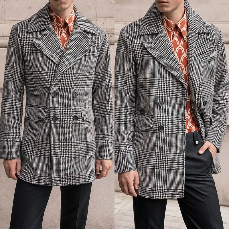 Autumn Gray Houndstooth Jacket Double Breasted Wide Notch Lapel Blazers Tailored
Opens in a new wind