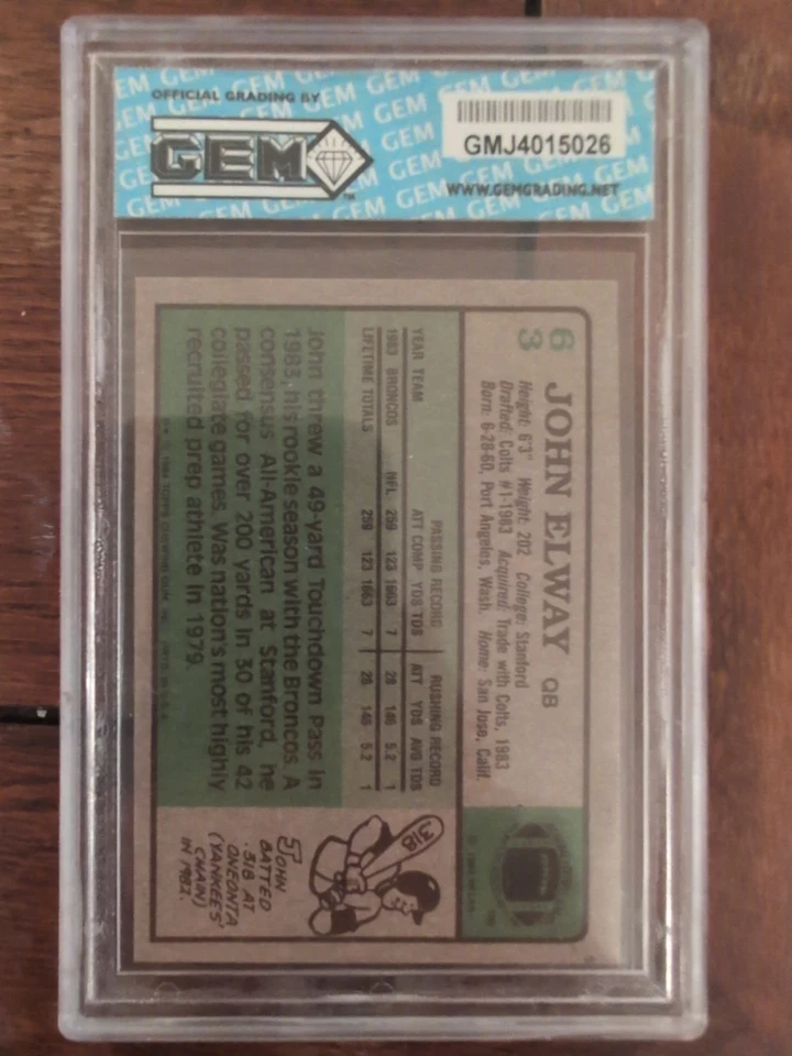 John Elway Topps #63 1984 gema como nueva 10 radiocontrol novato Denver Broncos Foto 2 de 2