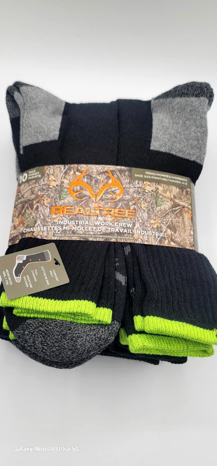 Realtree Men's Work Crew Socks Shoe Size 6-12 Cushioned Hunting 10 Pack NEW