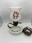 Vintage Milk Glass Hurricane Table Lamp Floral Rose Chamber Style 9" with handle