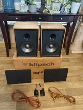 Vtg Klipsch KG 1.2 Oak Oil Bookshelf Speakers w/box/mounts/cables NICE & CLEAN!!