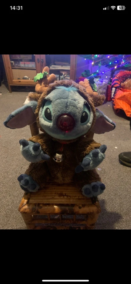 Disney Exclusive Rare Stitch In Reindeer Costume With Jingle Bells Sound - Image 4 of 4