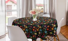 Ethnic Round Tablecloth, Vivid Traditional Floral Pattern with Polish Folkloric 