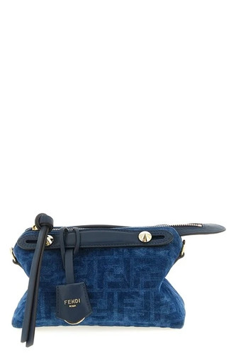 FENDI By The Way Selleria Mini Blue FF Cotton Shoulder Bag New & Authentic