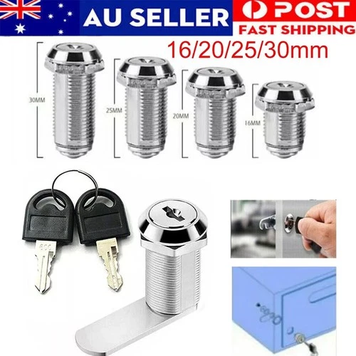 16/20/25mm Cupboard Locker Door Barrel Drawer Cam Lock Cabinet Mail Box 2 Key AU