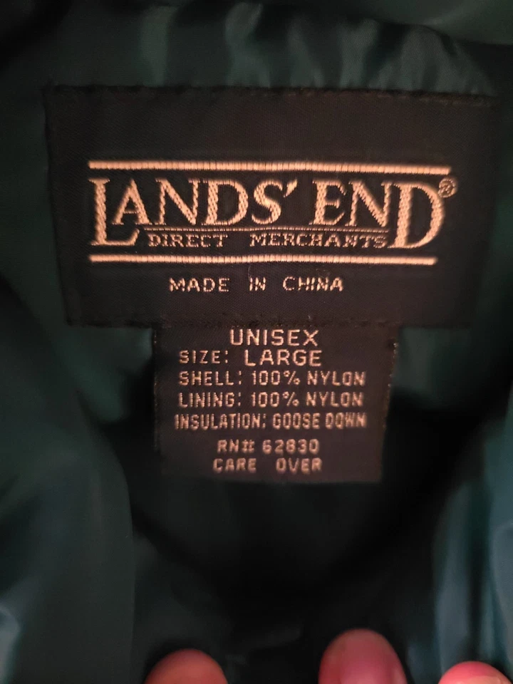 Lands' End Unisex Puffer Vest Sz Large Teal Goose Down Gorpcore Hike Camp Button - Image 3 of 4