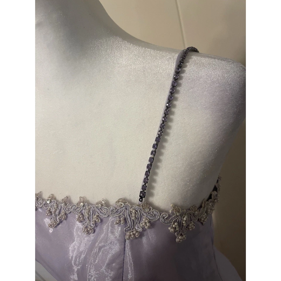 VTG 90’s Y2K Betsy Adam Lavender Fairy Prom Jeweled Spaghetti Strap Gown 10 - Image 4 of 4