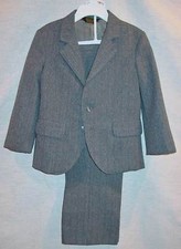CUSTOM MADE TODDLER BOYS GRAY PIN STRIPED JACKET  SLACKS SUIT W/SILK TIE SZ 2-3