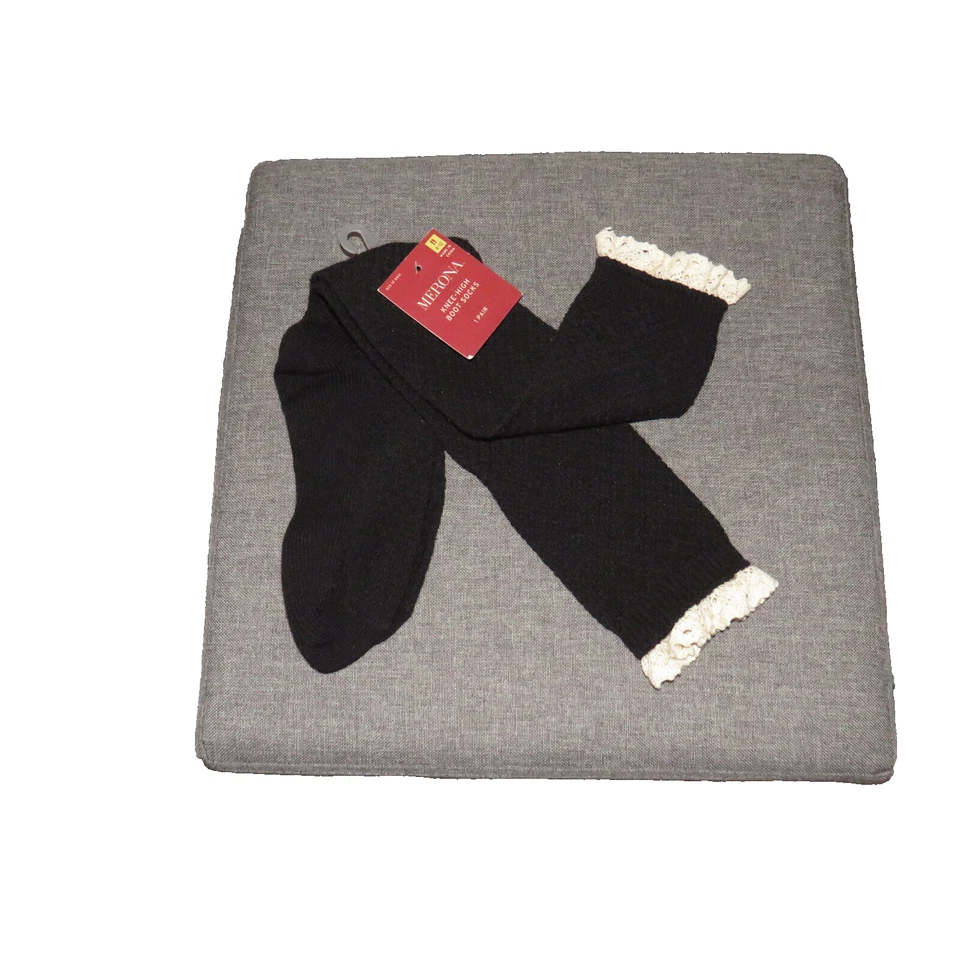 Calcetines hasta la rodilla Merona negros texturizados de encaje con textura de encaje Foto 2 de 4