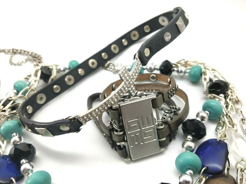Lote Moda Joyería Agarre Bolso Pulseras Collares Tono Plata - Imagen 7 de 12