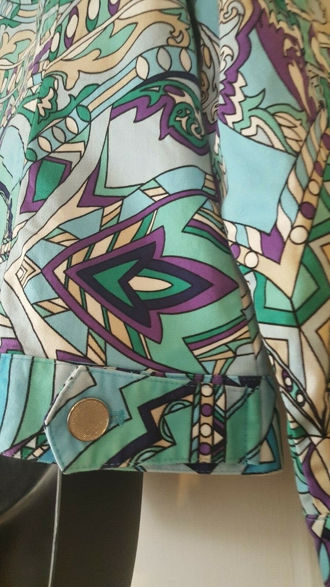 CHICO'S 1 Multi Color Art Deco Design Pattern Short Button Up
