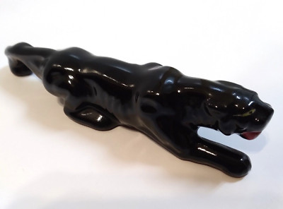 Sleek Vintage Black Panther Miniature Redware Figurine Made In Japan MCM