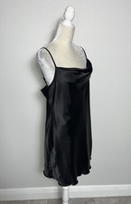 Bebe Satin Cowl Neck Sleeveless Cami Slip Mini Dress Lightweight Goth Black XL