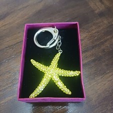 Starfish Sparkling Key Chain 2 Inch Approximately In Box Gold Tone Yellow...