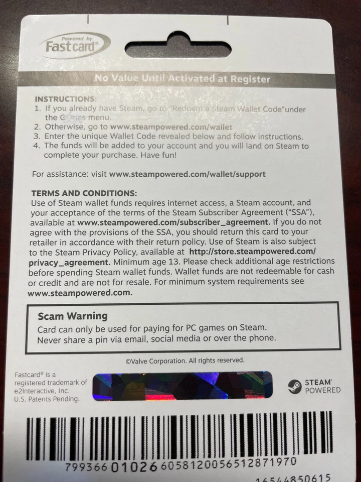 20$ STEAM WALLET GIFT CARD - SHIP ONLY - Image 2 of 2