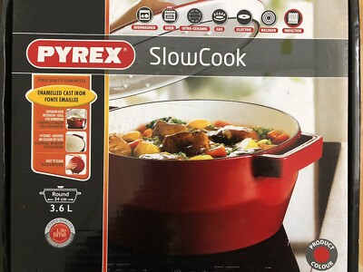 Pyrex Slow Cook Rund Rot 3,6L Gusseisen Lebenszeit Qualität Brandneu