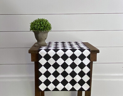 Black and White Table Runner Diamond Harlequin Table Centerpiece Home Decor 